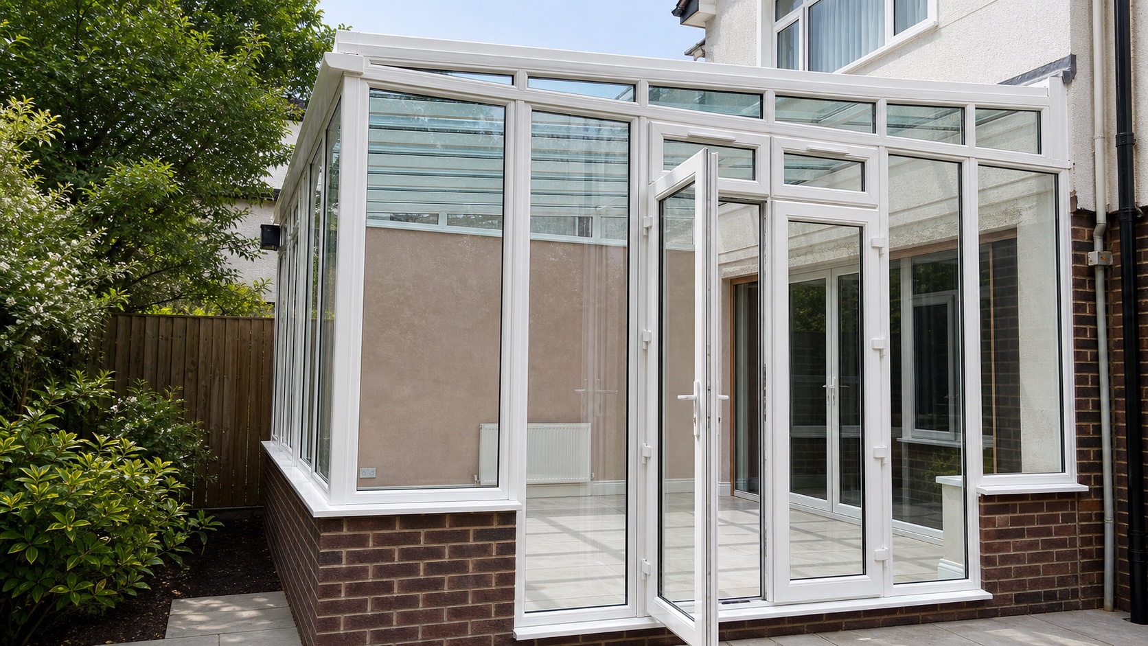White uPVC conservatory with French doors